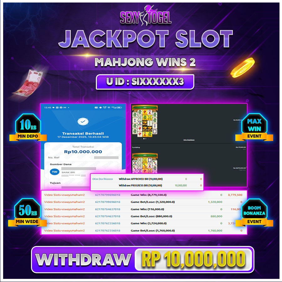 SEXYTOGEL JACKPOT SLOT MAHJONGWINS 2.Rp.10.000.000.,-LUNAS